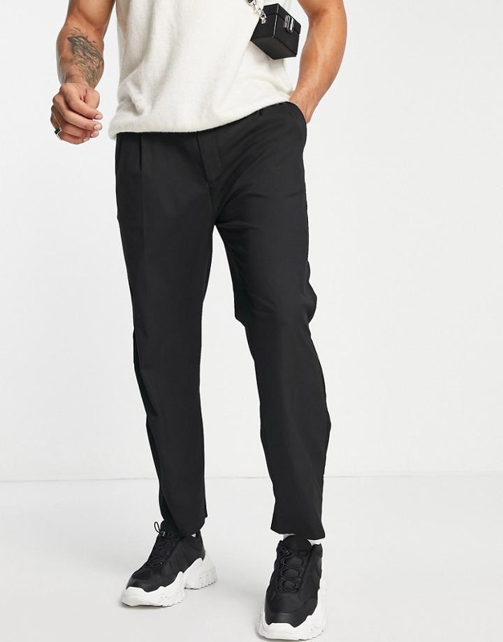 Pull & Bear Wide Leg Taliored Joggers In Black