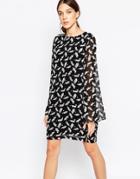 Ganni Mini Dress In Floral Print With Fluted Sleeves - Black 672
