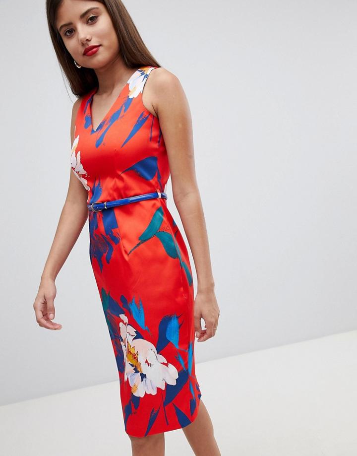 Closet London Floral V Neck Pencil Dress - Multi
