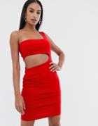 Fashionkilla Going Out One Shoulder Cutout Ruched Mini Dress In Red - Red