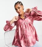 In The Style Maternity X Dani Dyer Pleated Smock Shirt In Pink Floral Print-multi
