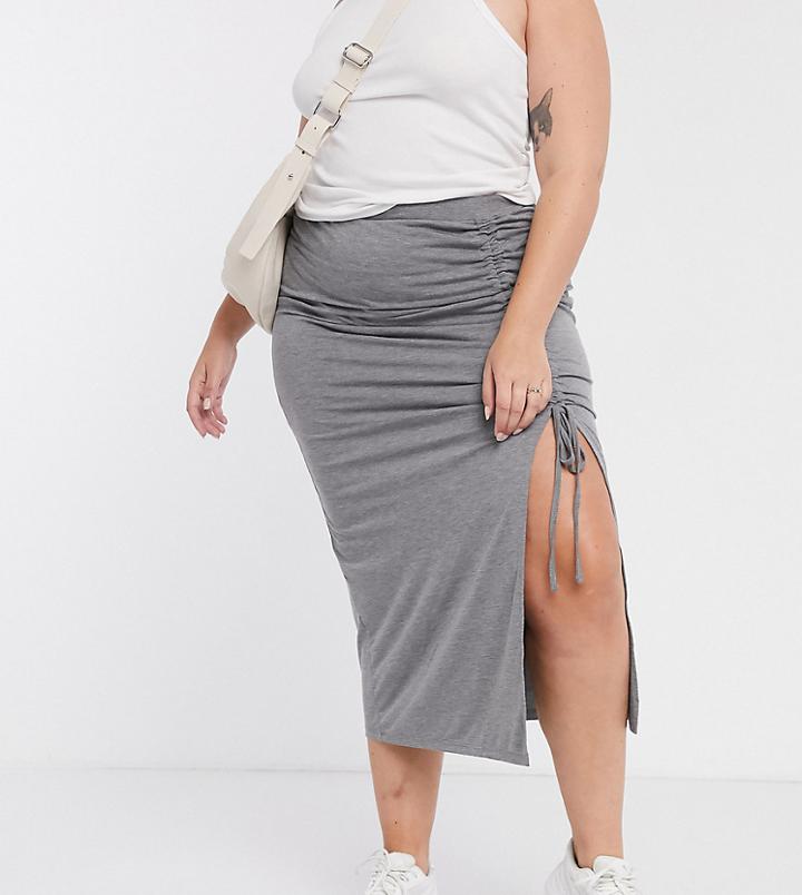 Simply Be Ruched Split Maxi Skirt In Gray-grey