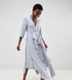 Asos White Petite Drape Panel Midi Dress-blue