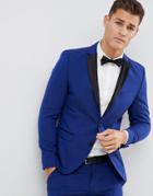 Selected Homme Tuxedo Suit Jacket With Square Hem And Satin Lapel In Skinny Fit - Blue
