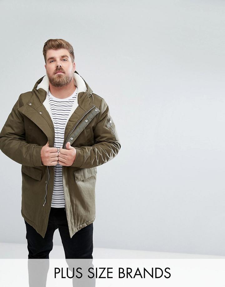 Bellfield Plus Fleece Lined Parka With Hood - Green