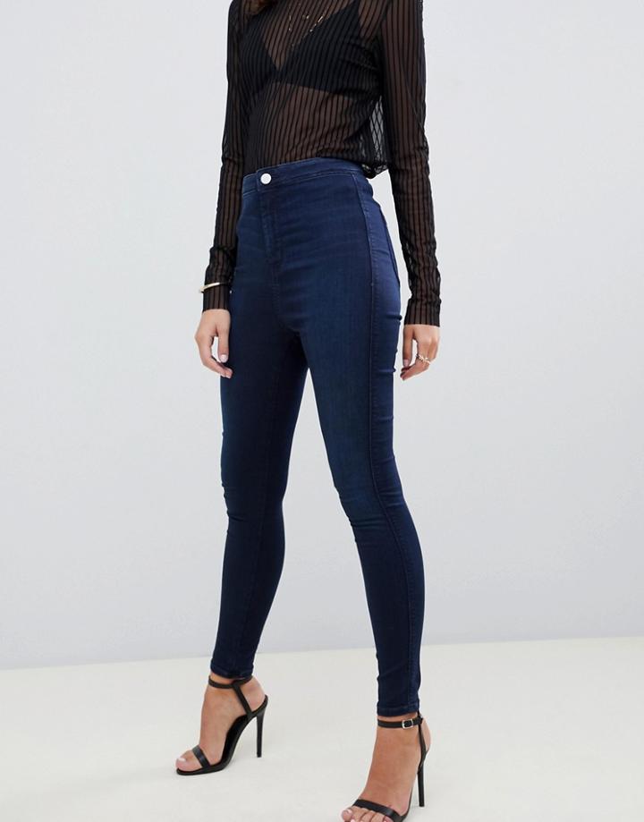 Asos Design Rivington High Waisted Jeggings In Dark Stonewash Blue - Blue