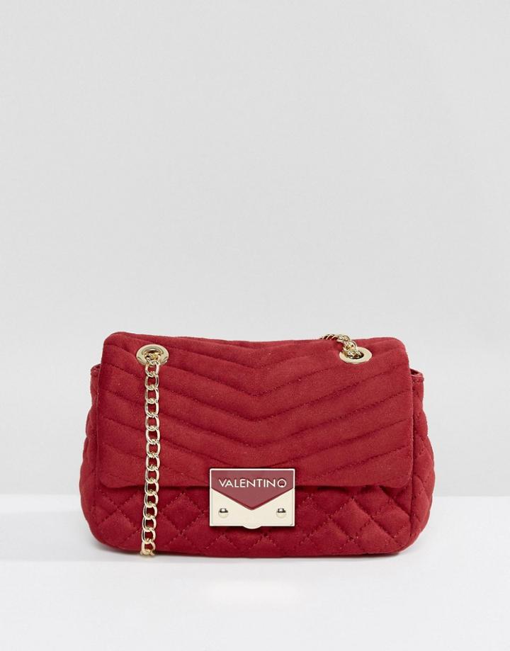 Valentino By Mario Valentino Quilted Velvet Shoulder Bag In Burgandy - Red