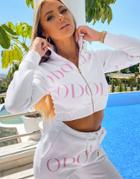 The O Dolls Collection Large Motif Cropped Sweat Top In White Multi