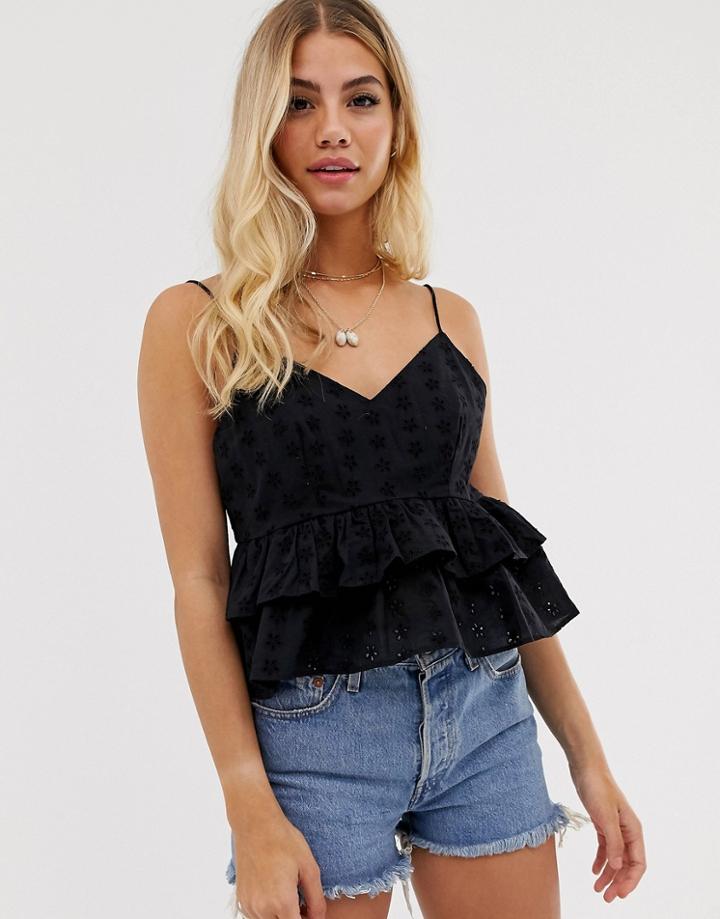 Asos Design Crop Ruffle Cami In Broderie Sun Top