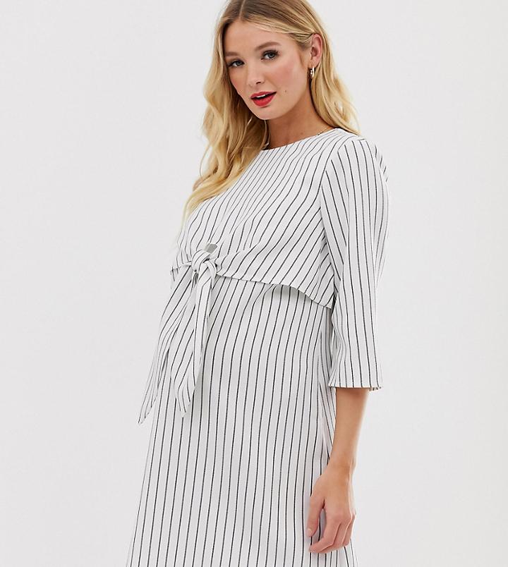 Asos Design Maternity Nursing Tie Front Mini Dress In Stripe-multi