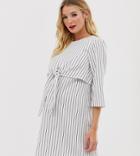 Asos Design Maternity Nursing Tie Front Mini Dress In Stripe-multi
