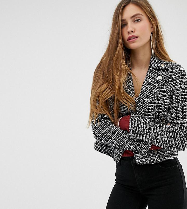 Miss Selfridge Boucle Biker Jacket In Black