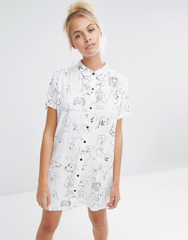 Lazy Oaf Oversized Shirt With Dog Print - White