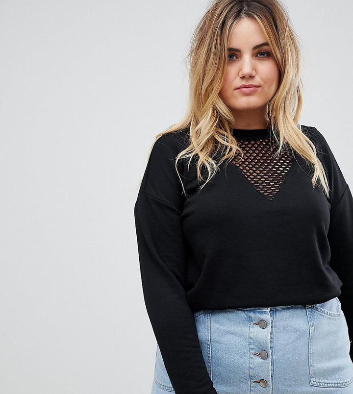 New Look Plus Mesh Insert Sweatshirt - Black