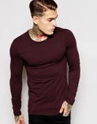 Asos Extreme Muscle Long Sleeve T-shirt With Crew Neck In Red - Oxblood