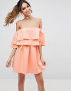 Asos Ruffle Off Shoulder Mini Dress - Orange