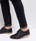 Asos Wide Fit Casual Brogue Shoes In Black Leather With Natural Sole - Black