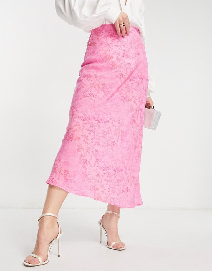 Whistles Bias Cut Midi Skirt In Pink Baroque Floral Print-green