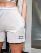 Asos Weekend Collective Oversized Short With Varsity Print In Ice Heather-grey