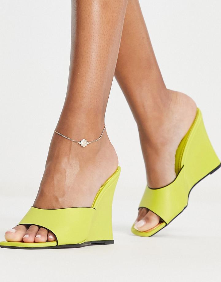 River Island Wedge Mule In Green-yellow