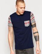Asos Extreme Muscle T-shirt With Geo-tribal Pocket And Sleeves In Ecru - Navy