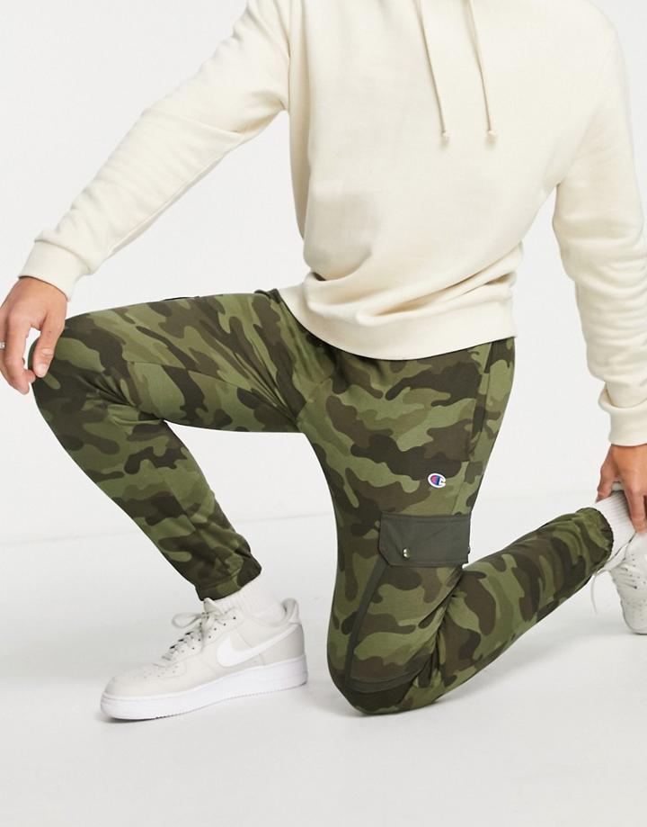 Champion Small Logo Sweatpants In Camo-green