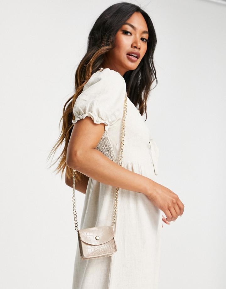 Truffle Collection Micro Mini Croc Belt Bag With Chain In Beige-brown