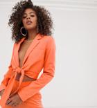 Asos Design Tall Crop Tie Front Suit Blazer - Orange