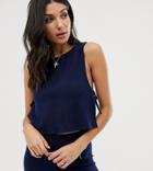 Asos Design Tall Mix & Match Lounge Ribbed Crop Top With Ties - Navy