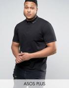 Asos Plus Polo Shirt With Metallic Tipped Collar - Black