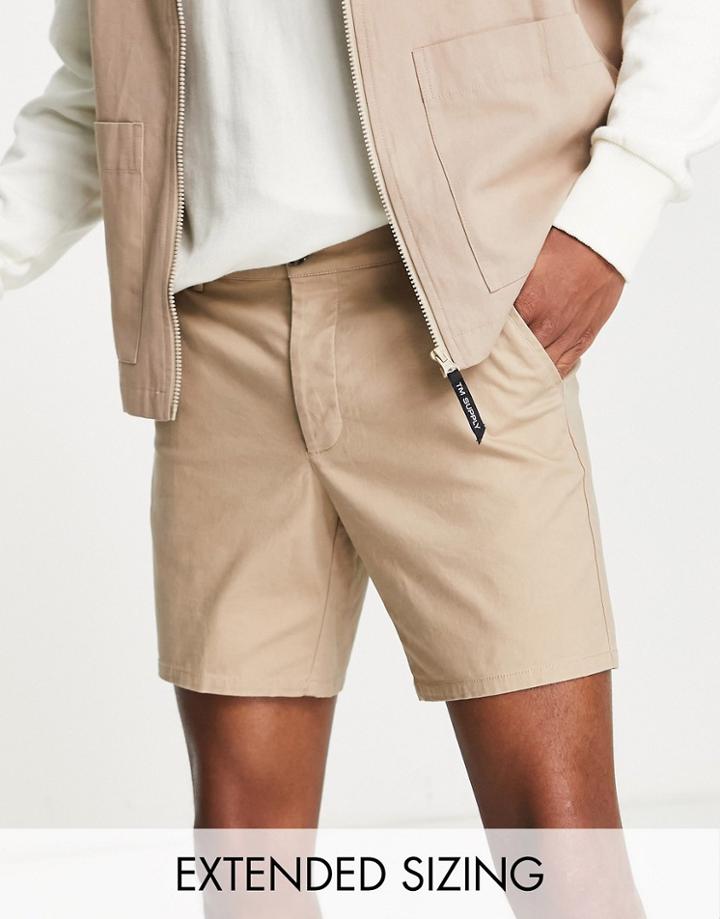 Asos Design Slim Chino Shorts In Beige-neutral
