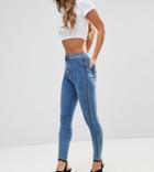 Asos Petite Rivington High Waist Denim Jeggings In Rumer Darkwash Blue - Blue