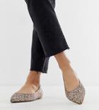 Asos Design Latch Pointed Ballet Flats In Glitter-silver