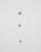 Asos Sun And Star Multirow Necklace - Silver