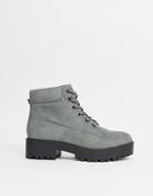 New Look Chunky Lace Up Flat Boot In Mid Gray - Gray