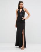 Michelle Keegan Loves Lipsy Choker Sequin Maxi Dress - Black