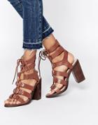 Lost Ink Roman Ghillie Lace Up Heeled Sandals - Tan
