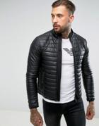 Armani Jeans Padded Faux Leather Biker Jacket Black - Black