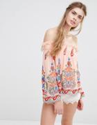 Endless Rose Embriodered Bardot Top - Peach Combo