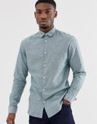 Selected Homme Slim Fit Linen Mix Shirt In Light Green - Blue