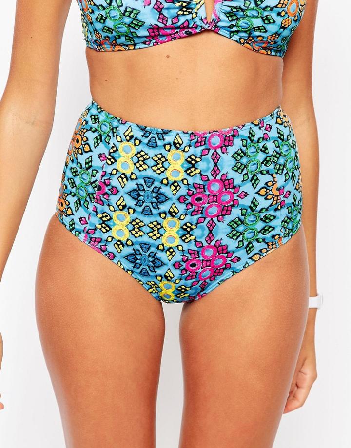 Jaded London Festival Print High Waist Bikini Bottoms - Multi