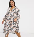 Asos Design Curve Wrap Front Smock Midi Dress In Multi Floral Print