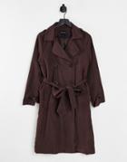 Brave Soul Vanity Belted Maxi Coat In Chocolate Brown