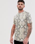 River Island T-shirt In Snake Print - Stone