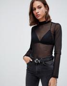 B.young Floral Sheer High Neck Top - Black