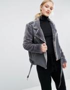 J.o.a Biker Jacket With Faux Fur Panels - Gray