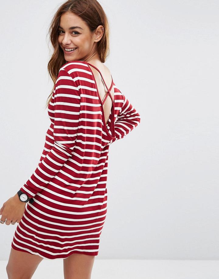 Asos Cowl Back Dress In Stripe With Strap Back - Multi