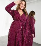 Asos Edition Curve Disc Sequin Wrap Midi Dress In Oxblood-red