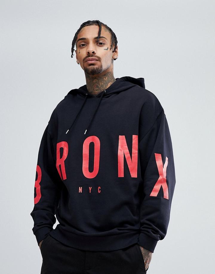 Asos Oversized Hoodie With Bronx Print In Black - Black