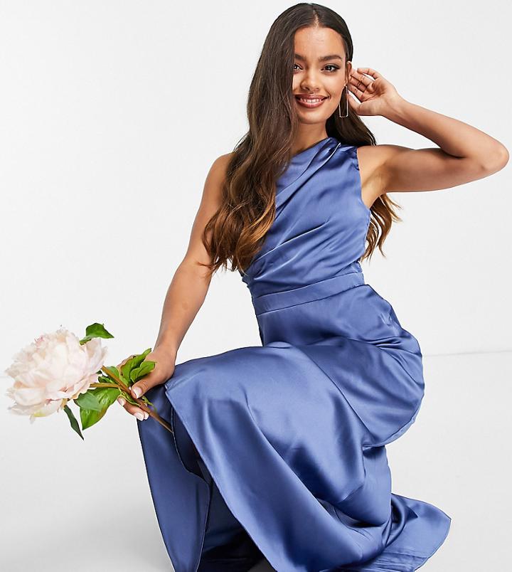 Tfnc Petite Bridesmaid One Shoulder Maxi Dress In Charcoal-grey